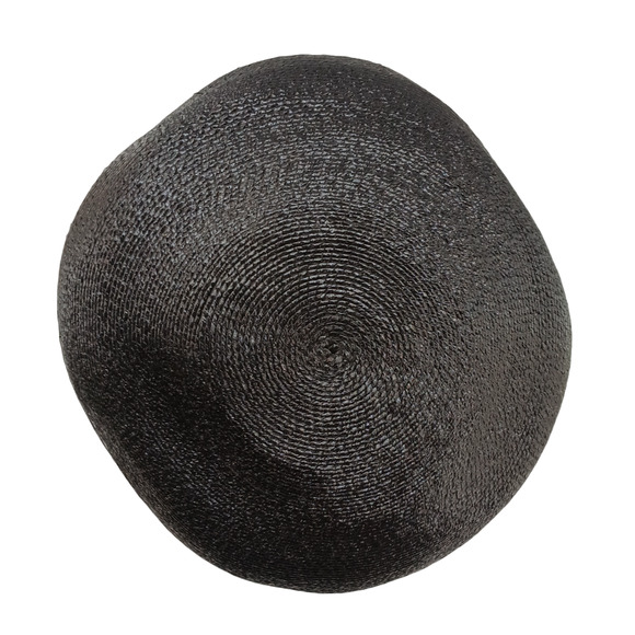 Vintage Black Straw Cloche Hat with Beaded Trim & Bow Accen - Picture 6 of 12